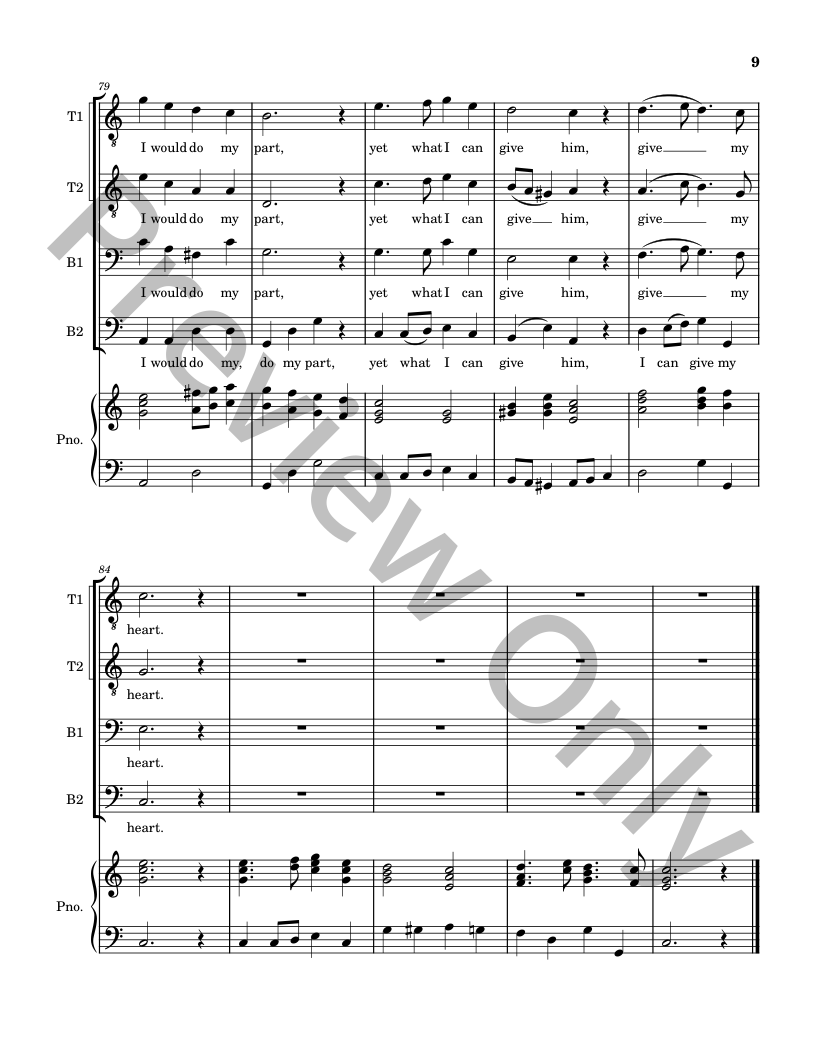 Five Christmas Songs - TTBB Choir with optional Piano accompaniment P.O.D