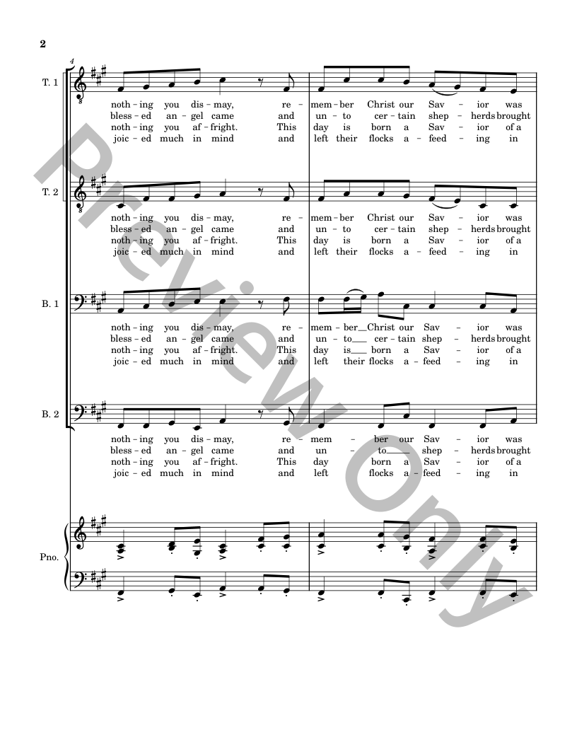 Five Christmas Songs - TTBB Choir with optional Piano accompaniment P.O.D