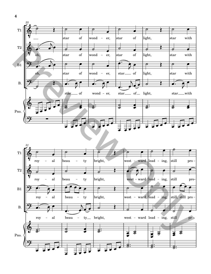 Five Christmas Songs - TTBB Choir with optional Piano accompaniment P.O.D