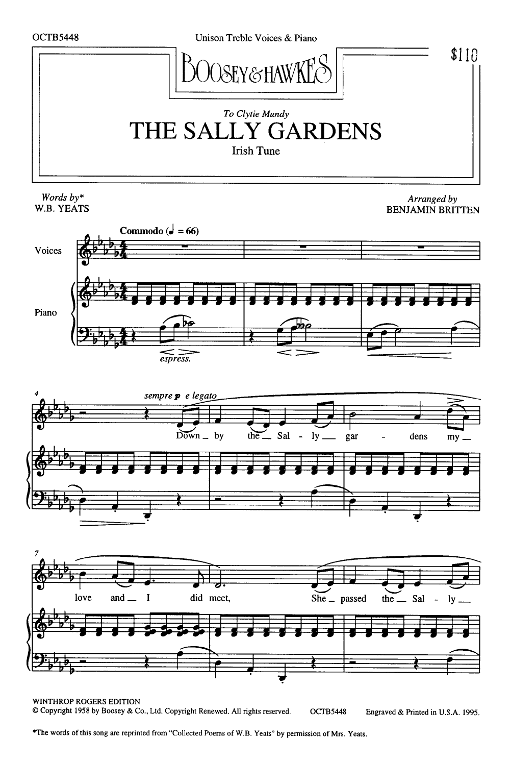 Sally Gardens Unison By Benjamin