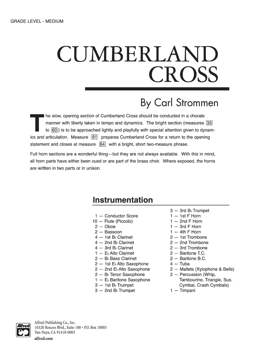 CUMBERLAND CROSS SCORE