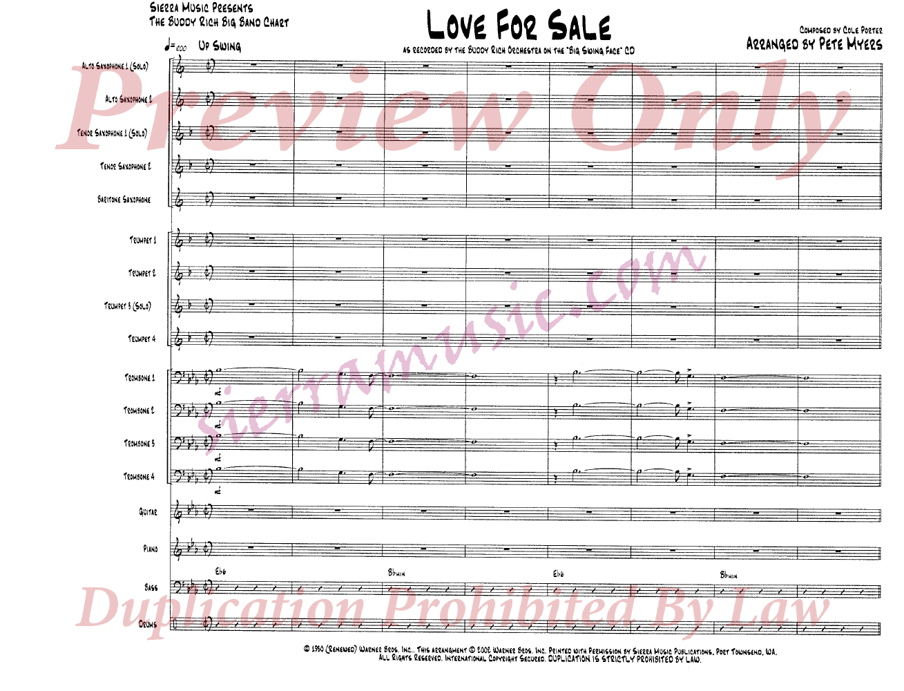 Love For Sale By Cole Porter Arr Pete Myers J W Pepper Sheet Music