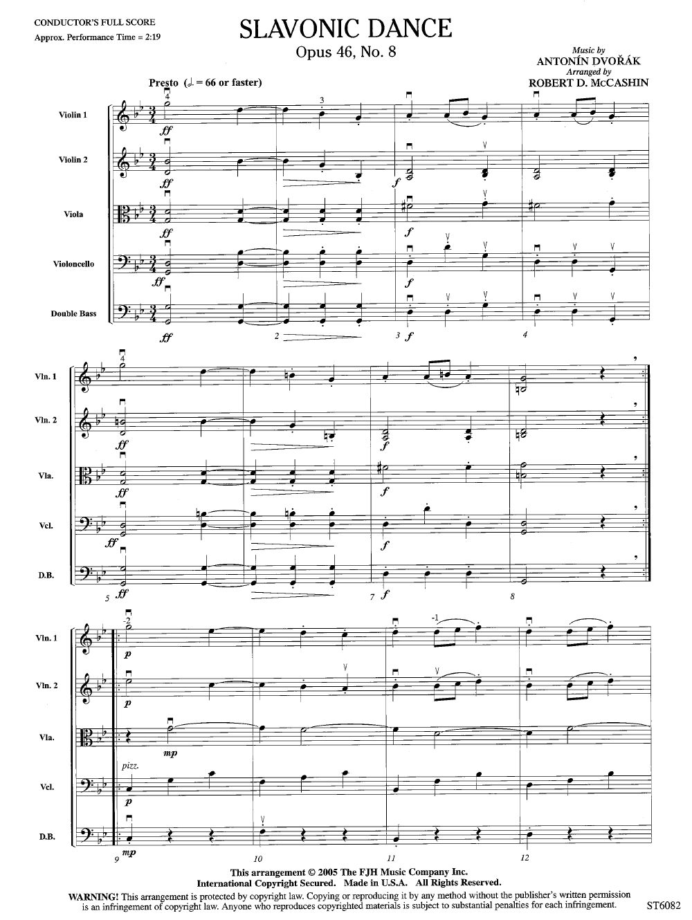 Slavonic Dance Op 46 No 8 By Antonin Dvorak Arr J W Pepper Sheet Music