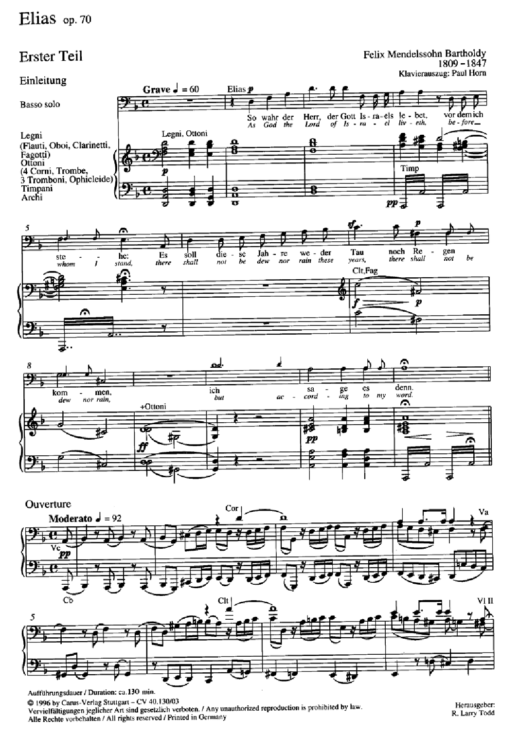 Elijah, Op. 70 English / German Vocal Score