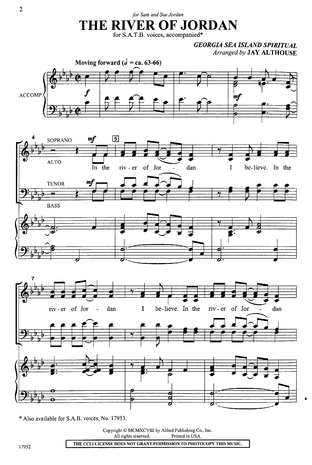 River of Jordan (SATB ) by ALTHOUSE, J| J.W. Pepper Sheet Music