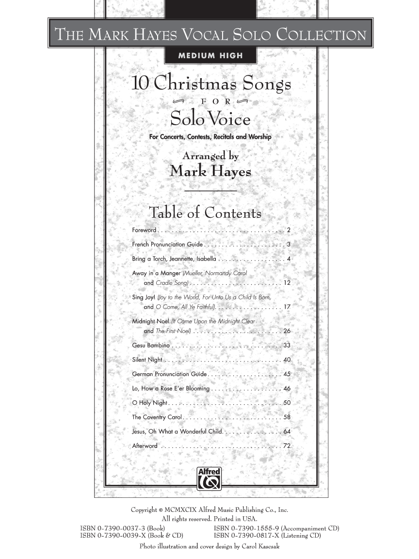 10 Christmas Songs for Solo Voice Medium High Book & CD