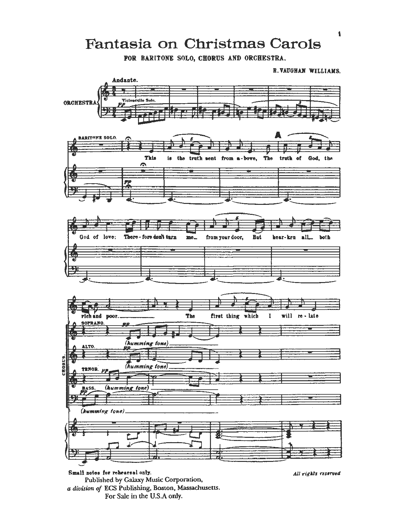 Fantasia On Christmas Carols VOCAL SCORE