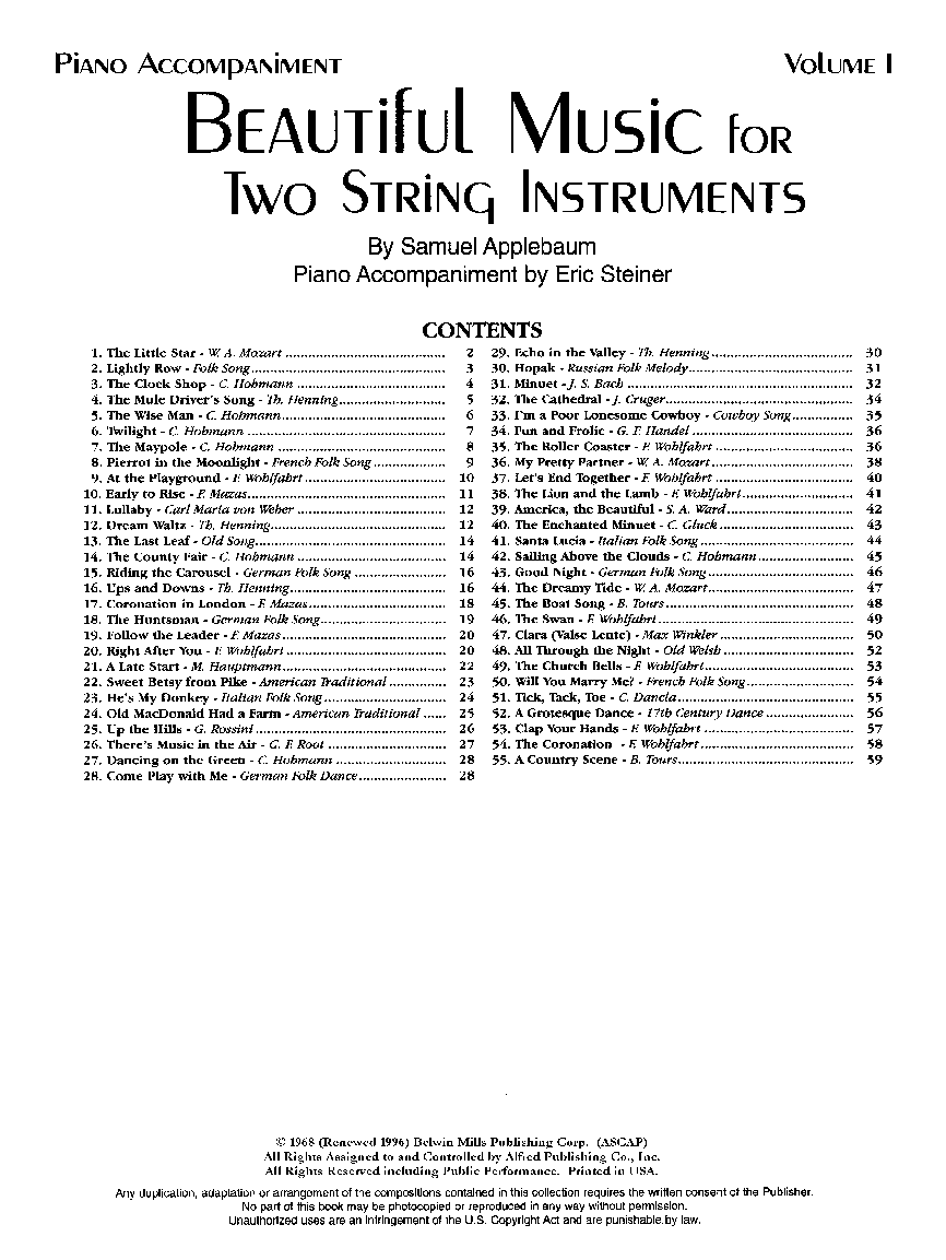 Beautiful Music for Two String Instruments #1 Piano Accompaniment