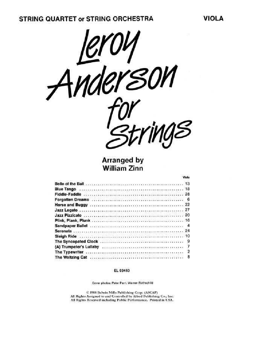 LEROY ANDERSON FOR STRINGS VIOLA