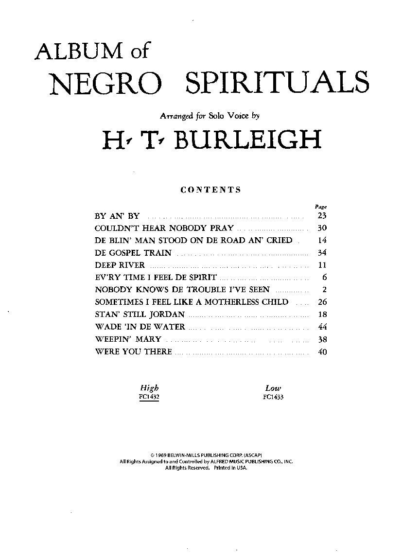 Album of Negro Spirituals (High Solo Collect