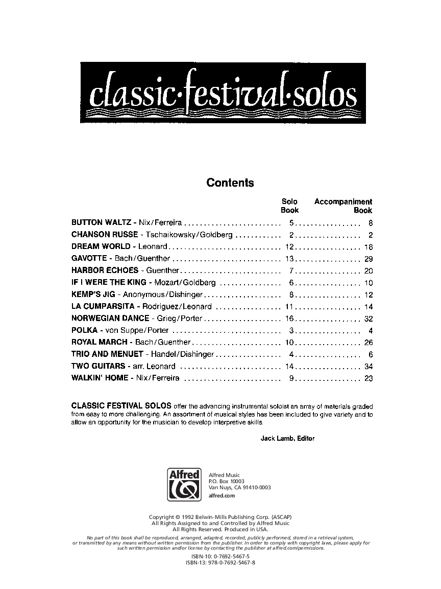 Classic Festival Solos Vol. 1 Piano Accompaniment