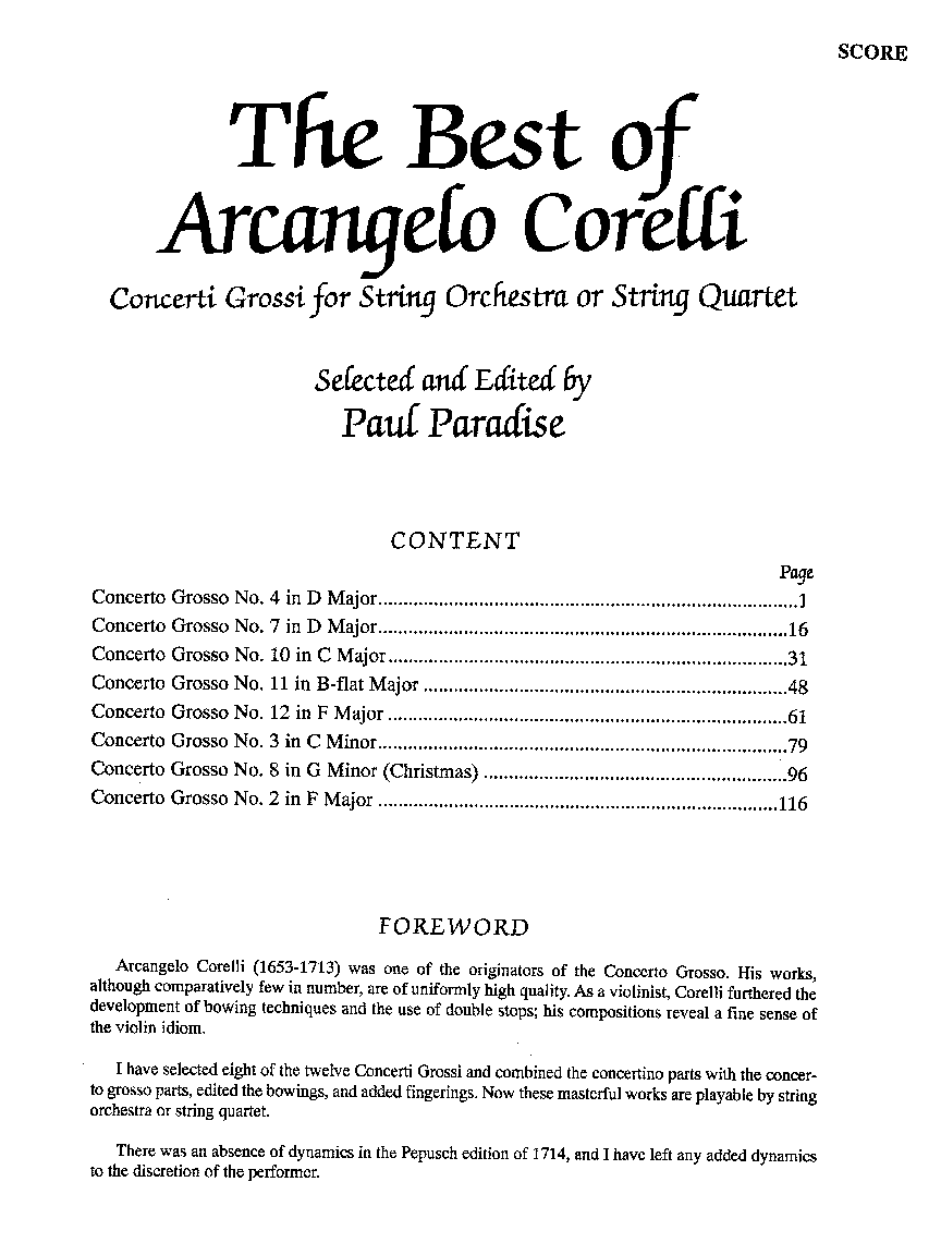 BEST OF CORELLI SCORE