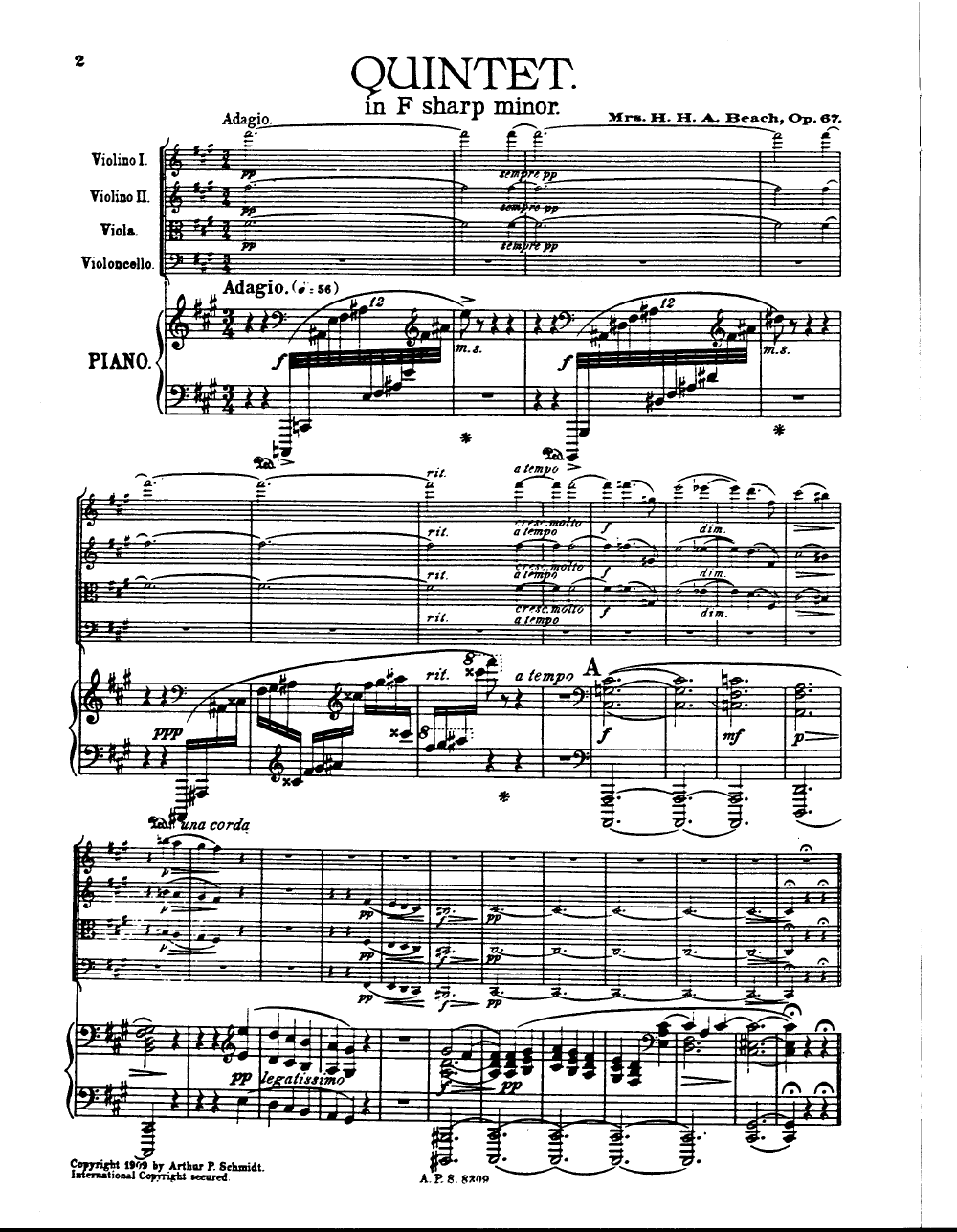 QUINTET FOR PIANO AND STRINGS OP 67 P.O.P.