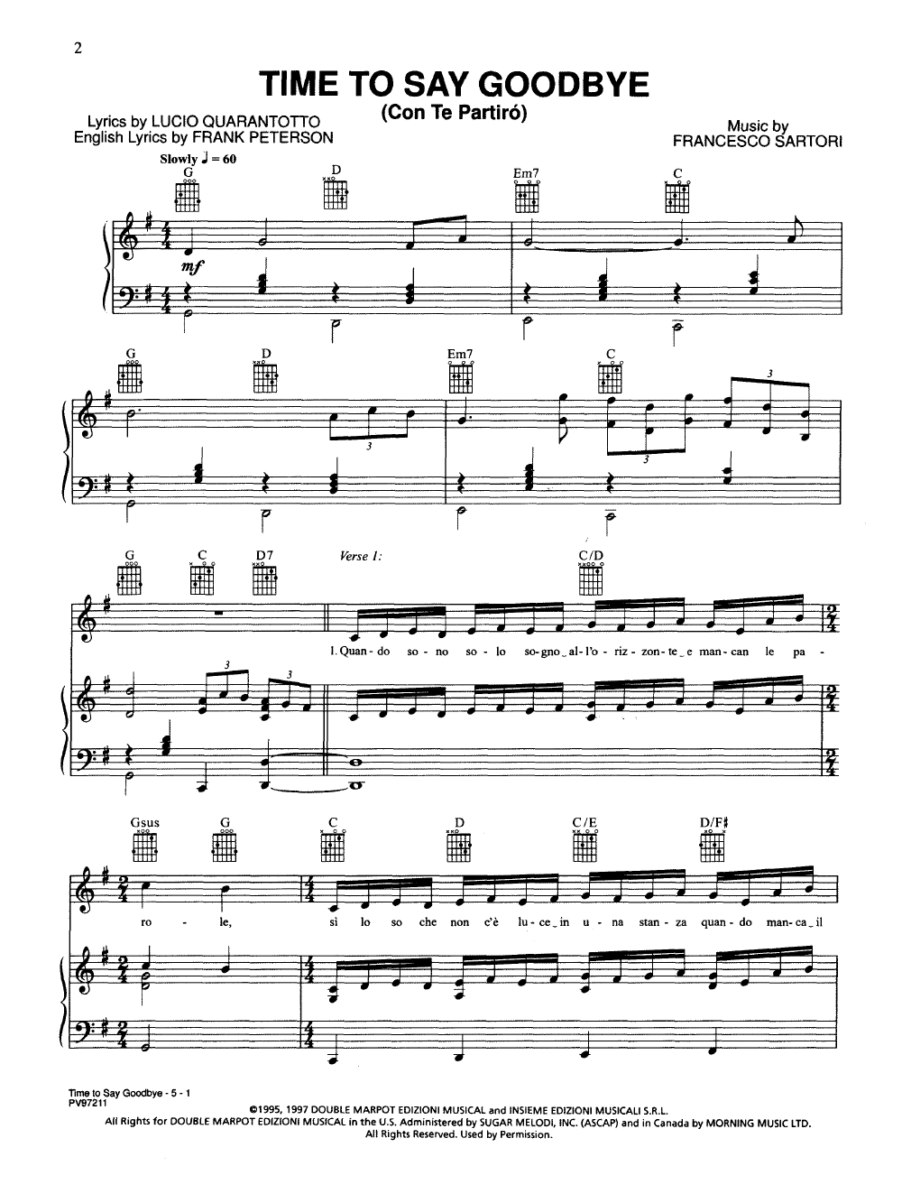 Time to Say Goodbye-Piano/Vocal by Andrea Bocelli | J.W. Pepper Sheet Music