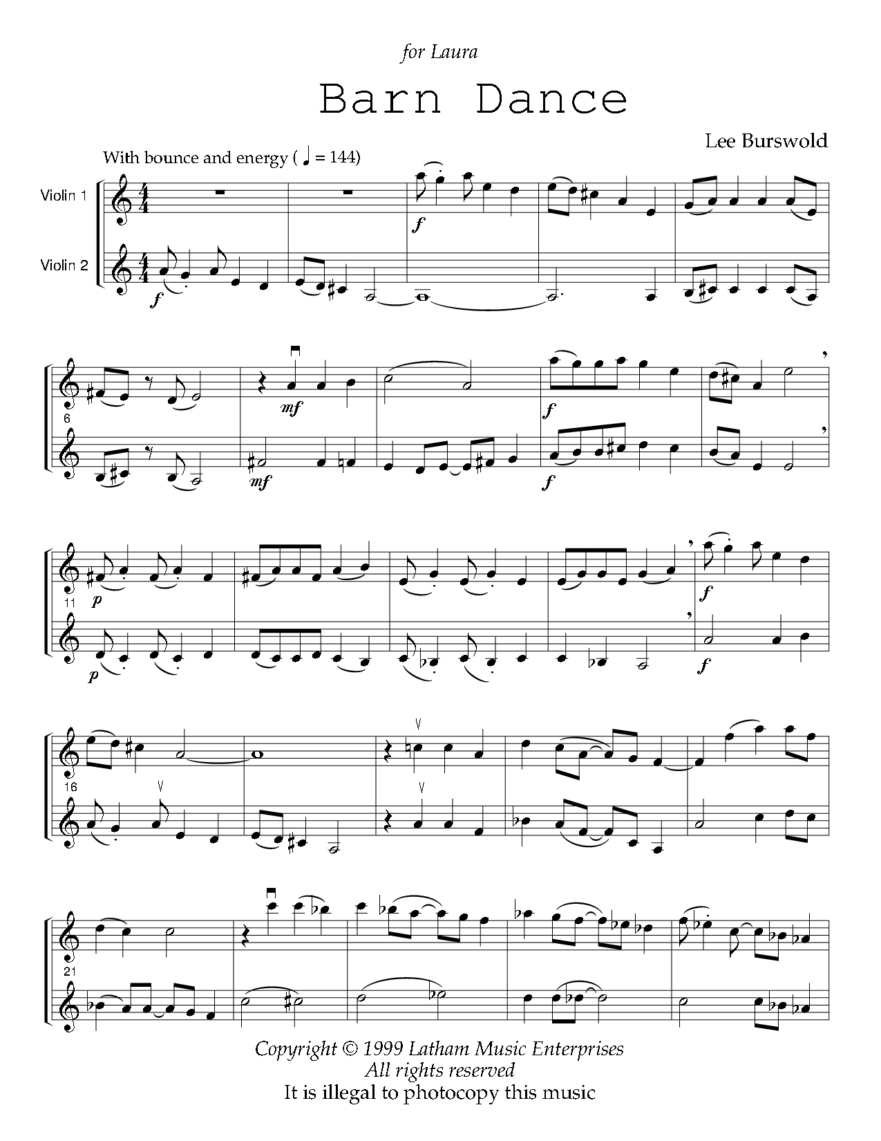 Six Violin Duos (Violin Duet ) by BURSW | J.W. Pepper