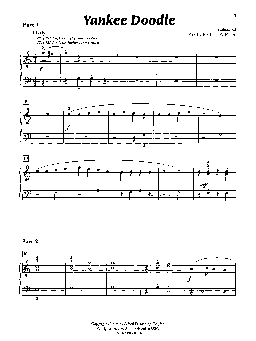 Yankee Doodle 1 Piano 6 Hands By Miller B J W Pepper Sheet Music