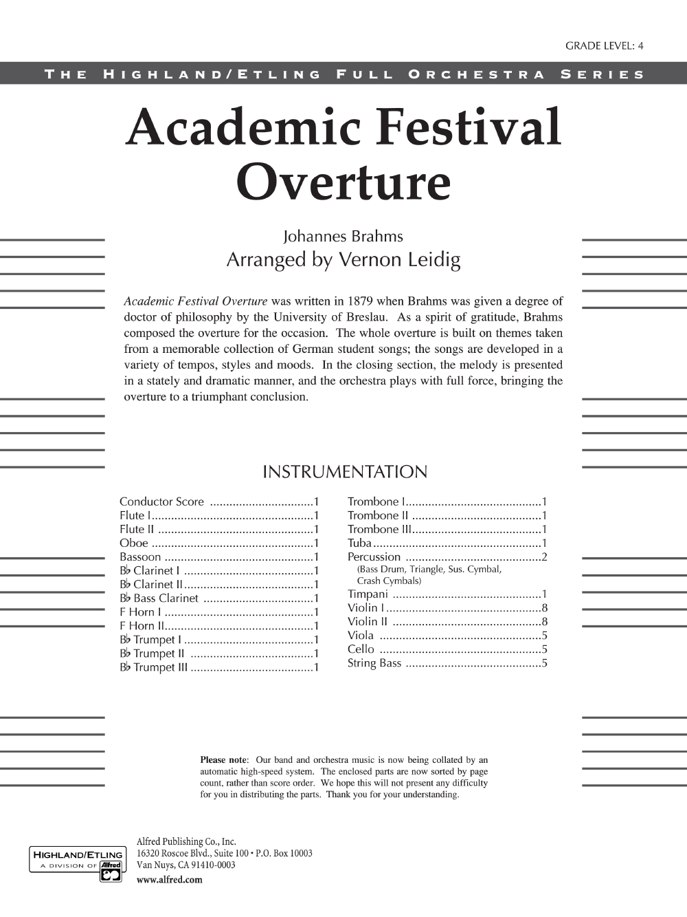 ACADEMIC FESTIVAL OVERTURE SCORE