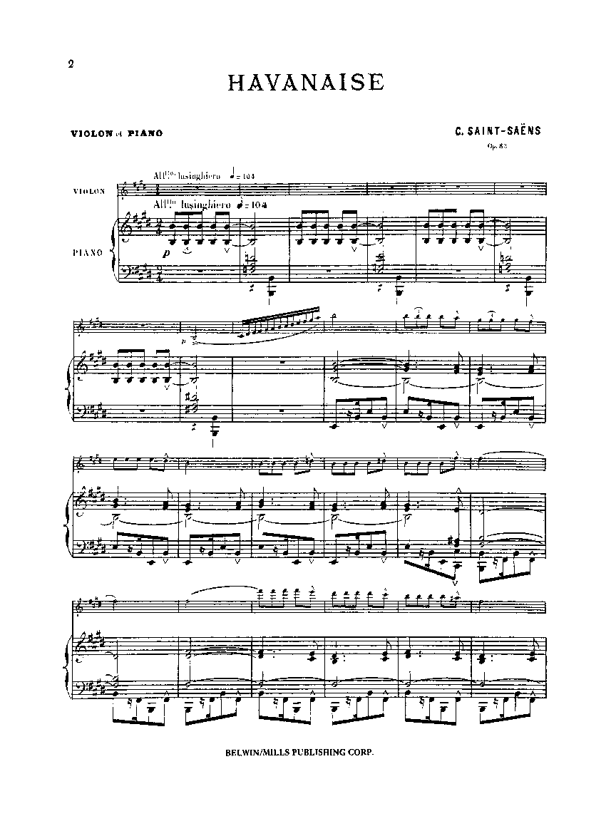 HAVANAISE OP 83 VIOLIN/PIANO