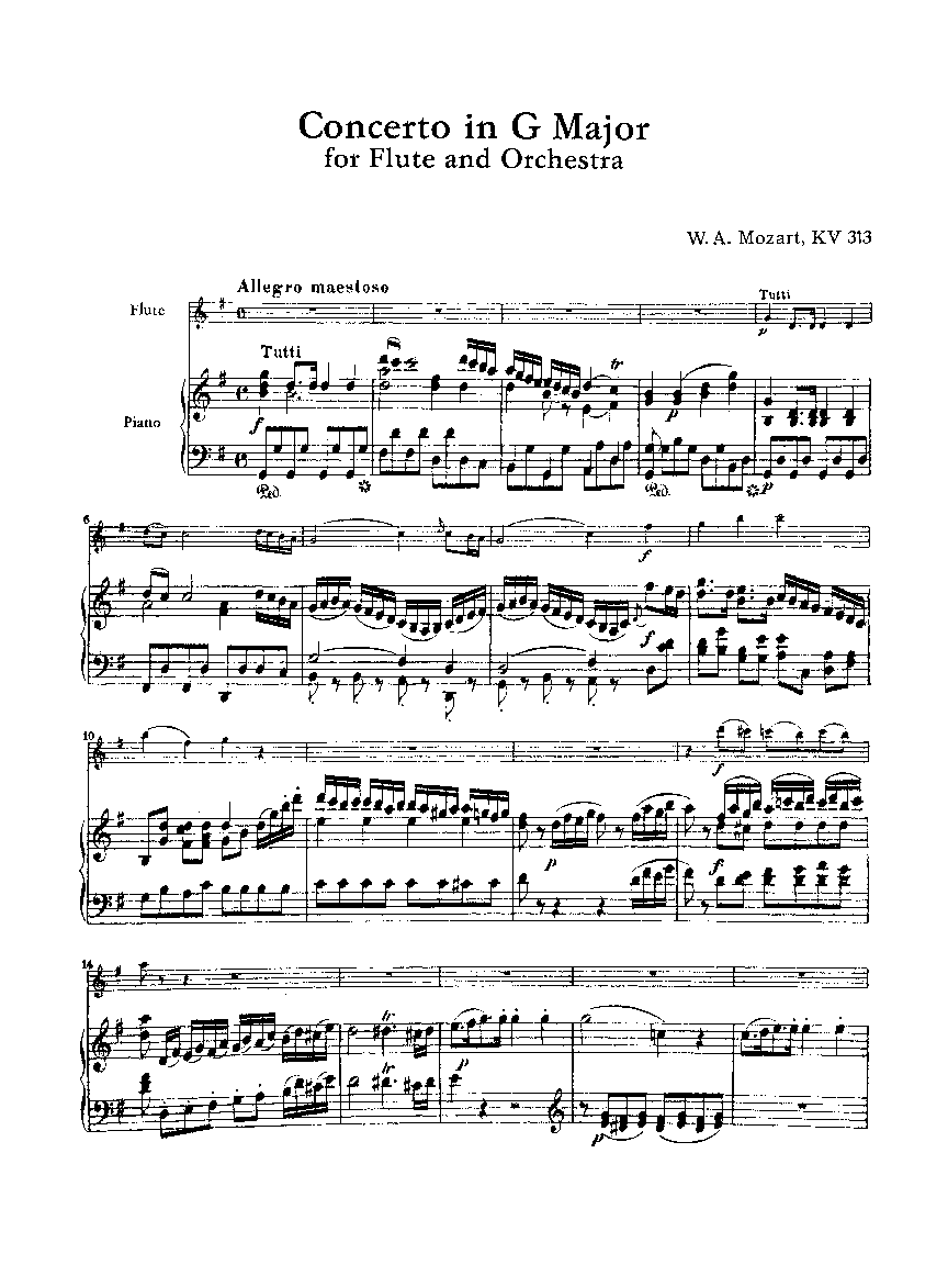 CONCERTO #1 IN G MAJOR K313 Flute and Piano Reduction