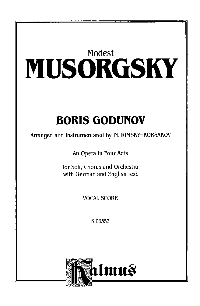 BORIS GODUNOV VOCAL SCORE