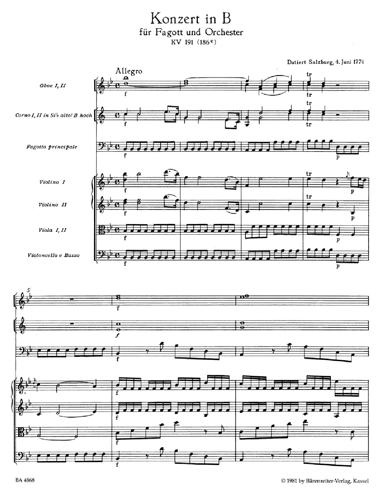 BASSOON CONCERTO IN B FLAT SCORE