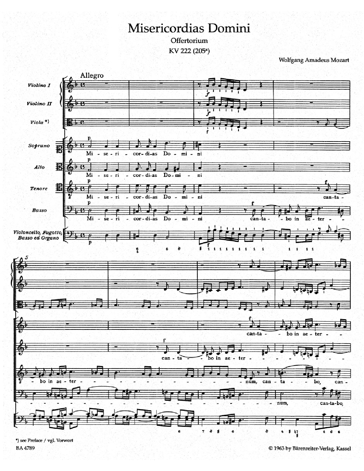 MISERICORDIAS DOMINI K222 STUDY SCORE