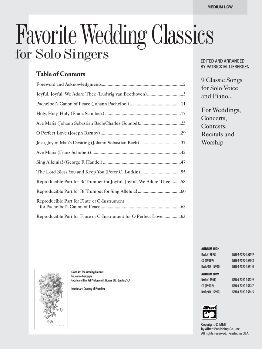 Favorite Wedding Classics for Solo Singers Medium Low Solo Collection